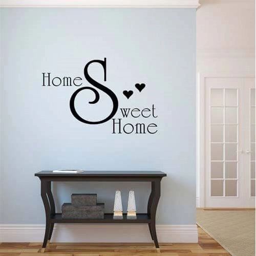 Wallstickers Tekst med home sweet home og 3 små hjerter