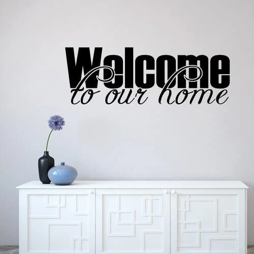 En wallstickers med teksten - WELCOME TO OUR Home.