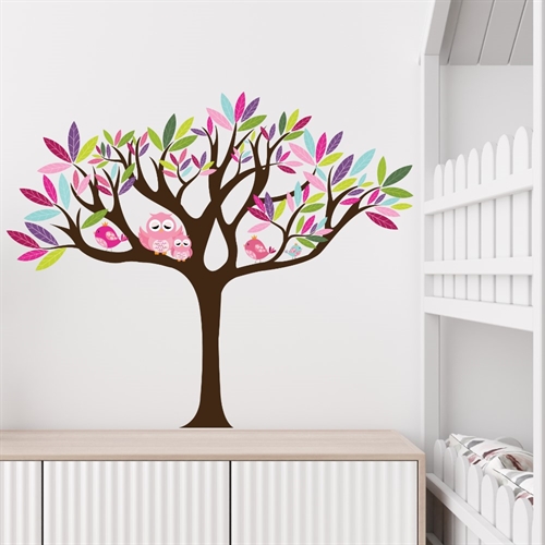 Printet wallstickers med et lyserød ugletræ