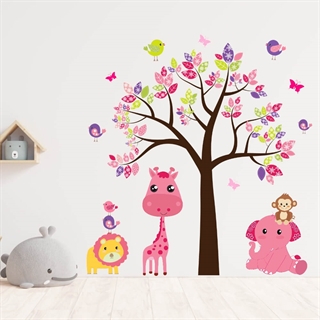 En printet wallstickers med et Yndig træ med søde dyr