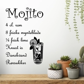 Opskriften på den populære drink Mojito. Få denne forfriskende drinks opskrift som wallstickers til væggen