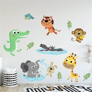 Ark med sjove safari dyr - Wallstickers 