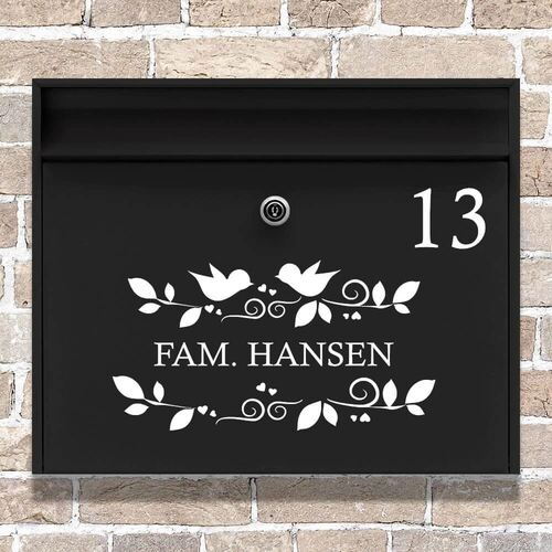 Postkasse stickers med  fugle og 1 linje