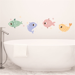 Wallsticker - Pastel fisk med bobler