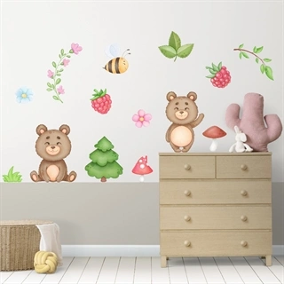 Akvarel stickers med søde bjørne i skoven