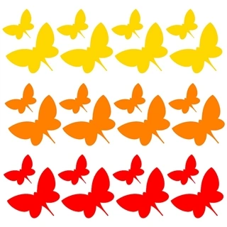 24 Sommerfugle wallstickers i gul, orange og røde farver