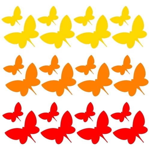 Wallstickers sommerfugle i gule, orange og røde farver og forskellige størrelser