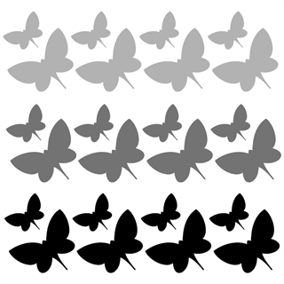 Wallstickers sommerfugle i grå, mørkegrå og sort og forskellige størrelser