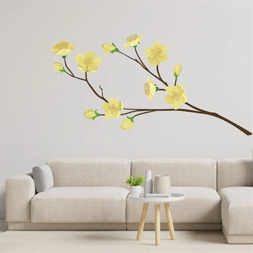 Gren med lysegule blomster - wallsticker