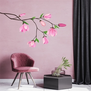 Gren med lyserød blomster - wallsticker