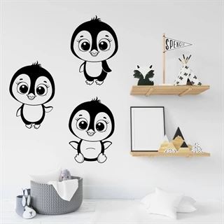 3 wallstickers med pingvinunger