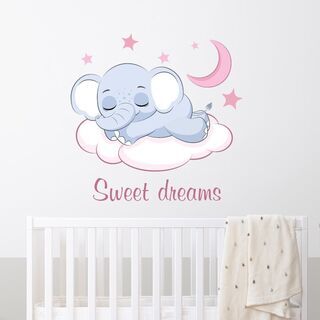 Sweet drems med elefant lyserød design - Wallstickers