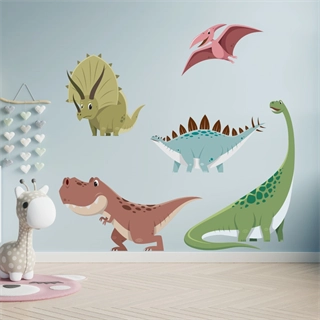 Dinosaur wallstickers som sæt i flotte farver
