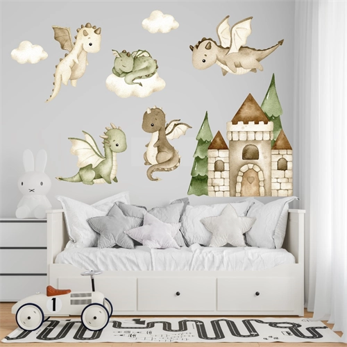 wallstickers watercolor med drager - akvarel stickers