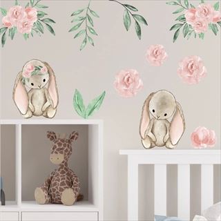 Wallsticker kaninunger og blomster