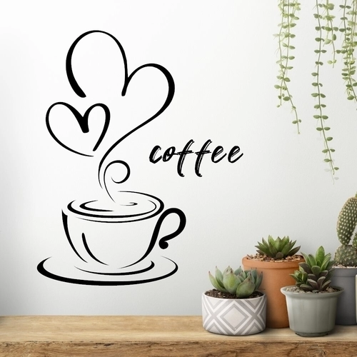 wallsticker med en flor kaffekop med teksten "coffee"