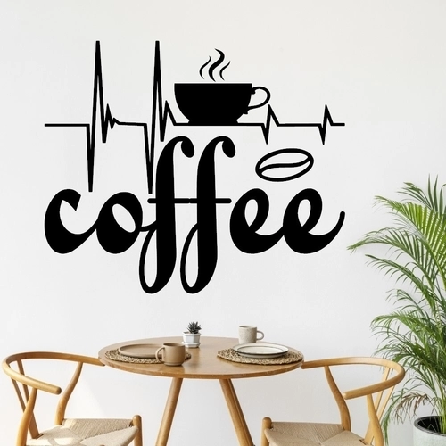wallstickers med coffee heart beat med kop og kaffebønne
