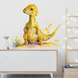 Wallsticker akvarel med gul dinosaurer
