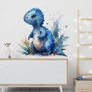 Akvarel wallsticker med unik blå dinosaurer