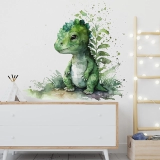 Akvarel wallsticker med unik grøn dinosaurer