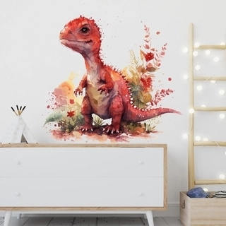 Akvarel wallsticker med unik rød dinosaurer