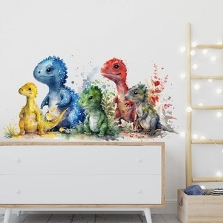 Wallsticker akvarel med 5 dinosaurer