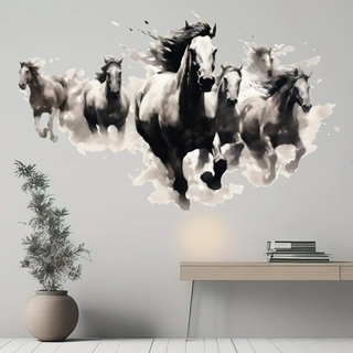 Akvarel wallsticker med en flok vilde heste