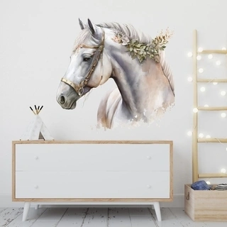 Akvarel wallsticker med hvid hest