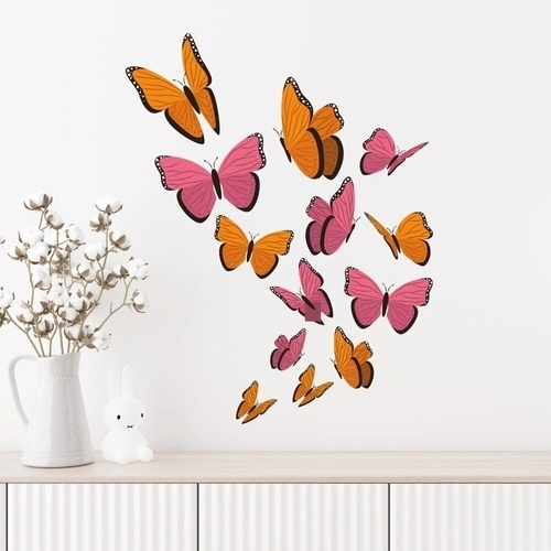 Smukke wallstickers sommerfugle i pink og orange nuancer