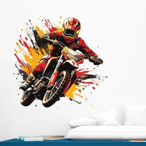 Sej wallsticker med en tohjulet motocross bike rød
