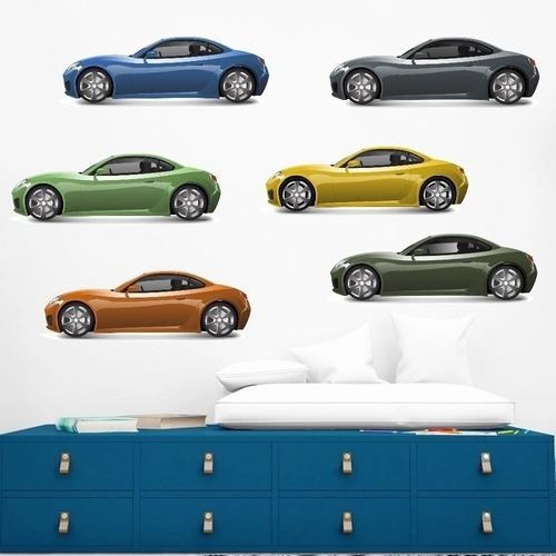 Wallsticker Ark med 6 biler i forskellige farver