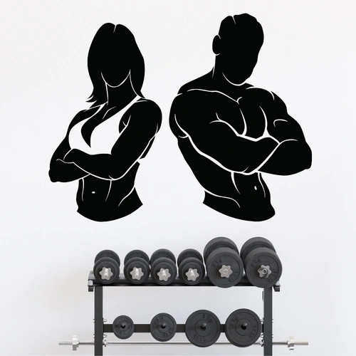 Silhuethånd med fitness mand og kvinde wallsticker