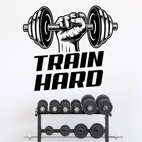 Train hard wallsticker til fitness rum