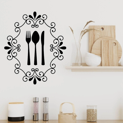 Flot monogram med bestik wallstickers til køkkenet