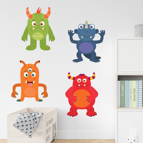4 søde og sjove monsters som wallsticker til børneværelset