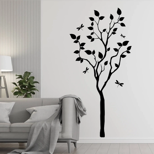 Wallsticker silhouette træ - elegant og smuk  med sommerfugle