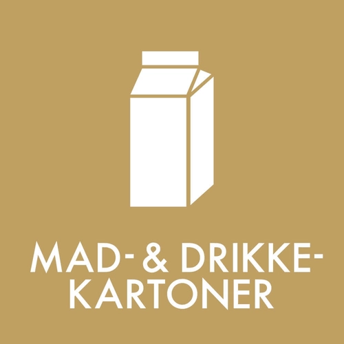 Affaldspiktogram med selvklæb, Mad &amp; drikke kartoner. Mørk beige klistermærke til affaldssortering