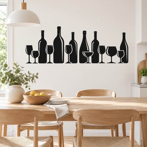 Vinflasker og Vinglas Silhuet Wallsticker