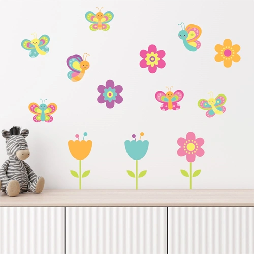 printet wallstickers med tekst wallstickers farverige sommerfugle