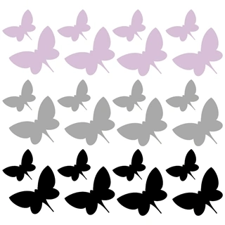 24 sommerfugle wallstickers i sort, grå og lyse lilla