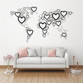 Wallsticker med verdenskort med hjerter