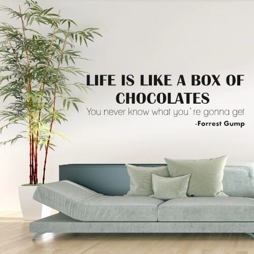 Wallstickers med et citat af forrest gump. Life is like a box of chocolates